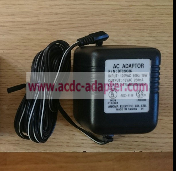 New Anoma 16VAC 250mA BT620086 AC Adapter CLASS 2 TRANSFORMER Power Supply